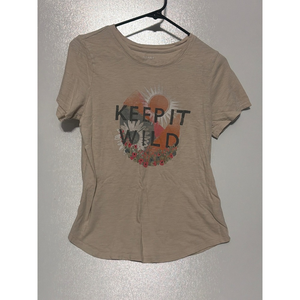 Old Navy Everywear Keep It Wild Graphic Tee Beige Slub Knit Cotton M